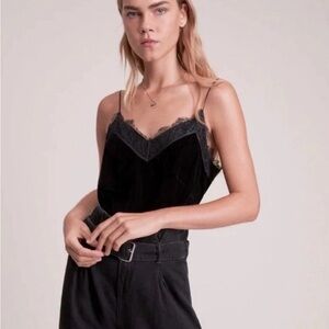 ‼️RARE‼️🎸ALLSAINTS🎸🔥NWOT🔥 Noa Lace Trim Velvet Camisole in Black—4